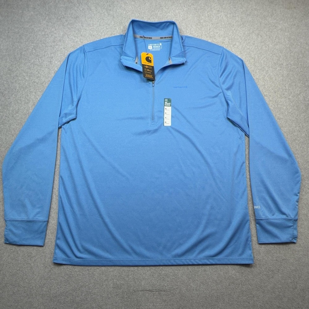 Carhartt Force Sun Defender Pullover Mens XL Blue 1/4 Zip Long Sleeve UPF 50